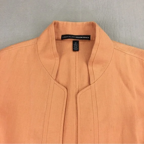 Linda Allard Ellen Tracy Linen Jacket Women's Size 10 Open Front Lined  Salmon - Picture 2 of 13